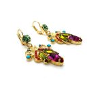 Earrings By Mariana Tiger Lily Coll. Drop Grass Green, Orange, Aqua and Plum Purple Swarovski Crystals - Image 2