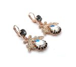 Earrings By Mariana Botanica Coll. Drop Black Diamond and Golden Swarovski Crystals - Image 2