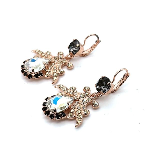Earrings By Mariana Botanica Coll. Drop Black Diamond and Golden Swarovski Crystals