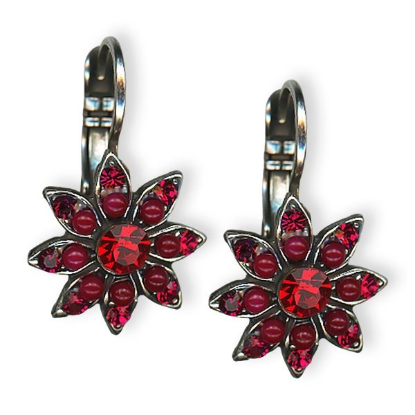 Mariana Earrings Lady In Red Coll. Dainty Floral Siam & Red Coral Austrian Crystals