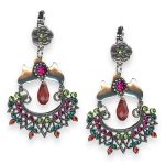 Mariana Earrings Tiger Lily Coll. Boho Gypsy Plum Purple, Orange, Aqua Blue, & Grass Green Austrian Crystals - Image 2