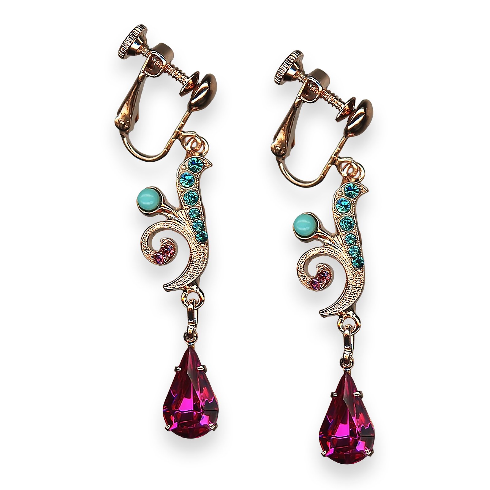 E-1313-2-1909-RG2 (1) Mariana Earrings Poppy Coll. Gorgeous Fuchsia, Turq, & Teal Austrian Crystals - Image 1