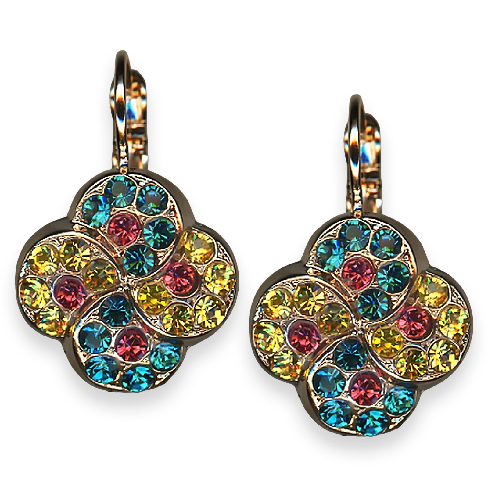 E-1319-1-1909-RG6 (1) Mariana Earrings Poppy Coll. Charming Rose, Teal, & Yellow Austrian Crystals - Image 1