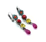 Earrings By Mariana Woman Beautiful Red Coral and Sun Kissed Sunshine Swarovski Crystals - Image 3