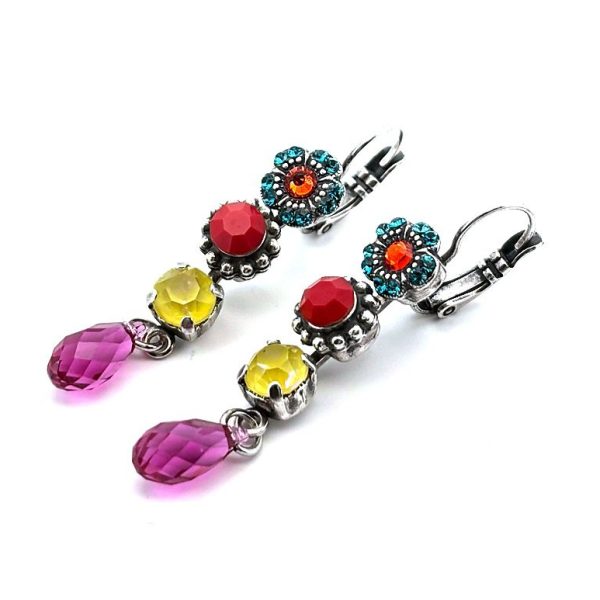 Earrings By Mariana Woman Beautiful Red Coral and Sun Kissed Sunshine Swarovski Crystals