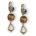 Mariana Earrings Fab Pearl Mineral, Black Diamond, & Golden Shadow Austrian Crystals Black Orchid Botanica Coll. - Image 2