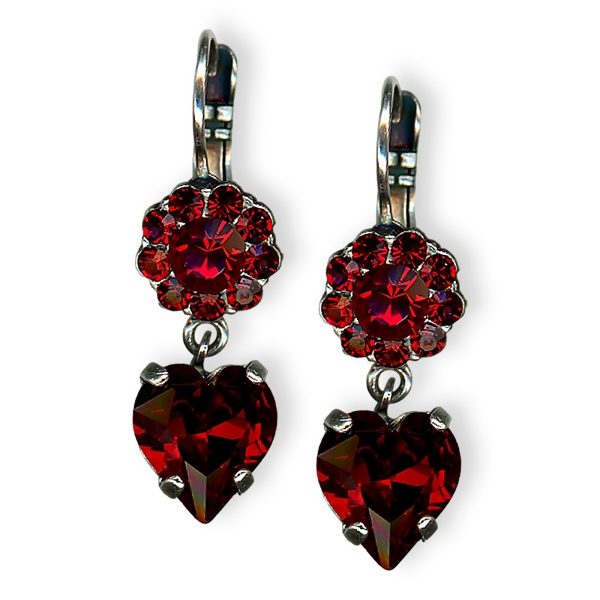 Mariana Earrings Lady In Red Coll. Floral Dangling Ruby Austrian Crystals