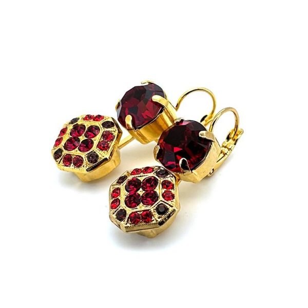 Earrings By Mariana Woman Octagon Dangling Burgundy and Siam Swarovski Crystals