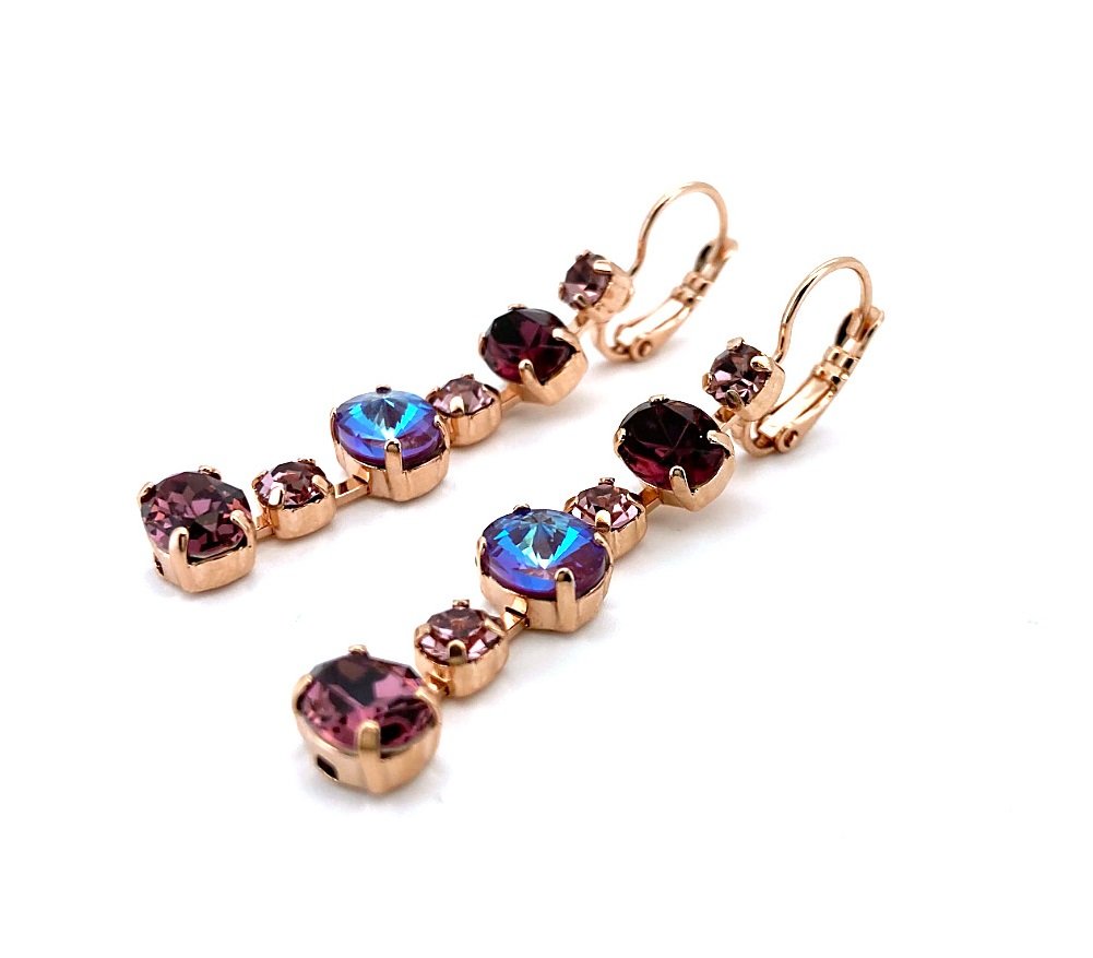 E-1508-3-1134-RG6 (1) Mariana Earrings Wildberry/ Misty Coll. Stunning Sun Kissed Plum, Amethyst, & Ant. Pink Austrian Crystals - Image 1