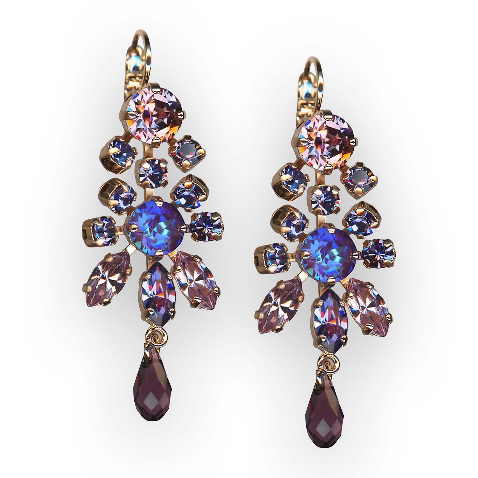 E-1529-1134-RG6 (1) Mariana Earrings Wildberry / Misty Coll. Chandelier Sun Kissed Plum, Antique Pink, & Amethyst Austrian Crystals - Image 1