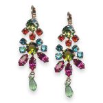 Mariana Earrings Tiger Lily Coll. Chandelier Grass Green, Orange, Aqua Blue, & Plum Purple Austrian Crystals