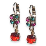 Mariana Earrings Tiger Lily Coll. Dainty Floral Plum Purple, Aqua Blue, & Orange Austrian Crystals - Image 3
