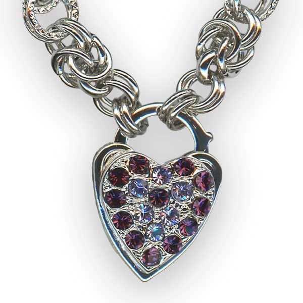 Mariana Necklace Heart Encrusted Purple Velvet & Vitral Lt Austrian Crystals Wildberry/Misty Coll.