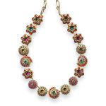 Mariana Necklace Tiger Lily Coll. Floral Plum Purple, Grass Green, Aqua Blue, & Orange Austrian Crystals - Image 2