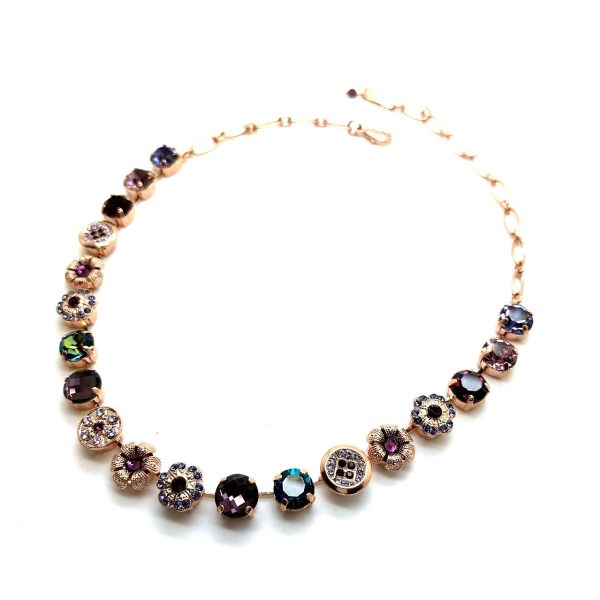 Necklace By Mariana Woman Flower Shape Purples, Capri Blue and Peach Swarovski Crystals
