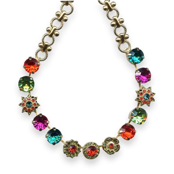 Mariana Necklace Tiger Lily Coll. Glamorous Orange, Plum Purple, Grass Green, & Aqua Blue Austrian Crystals