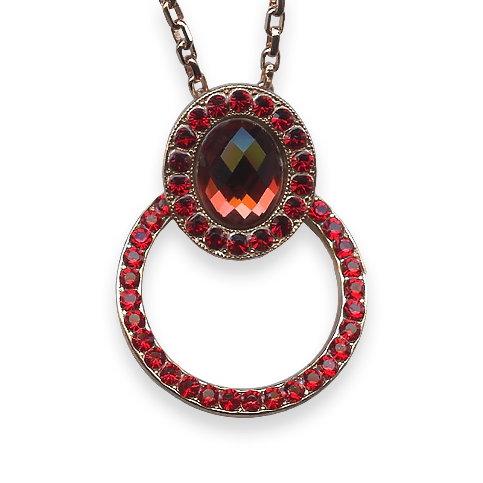 N-5030-1-1070-RG (1) Mariana Necklace Pendant Lady In Red Coll. Halo Faceted Siam & Ruby Austrian Crystals - Image 1