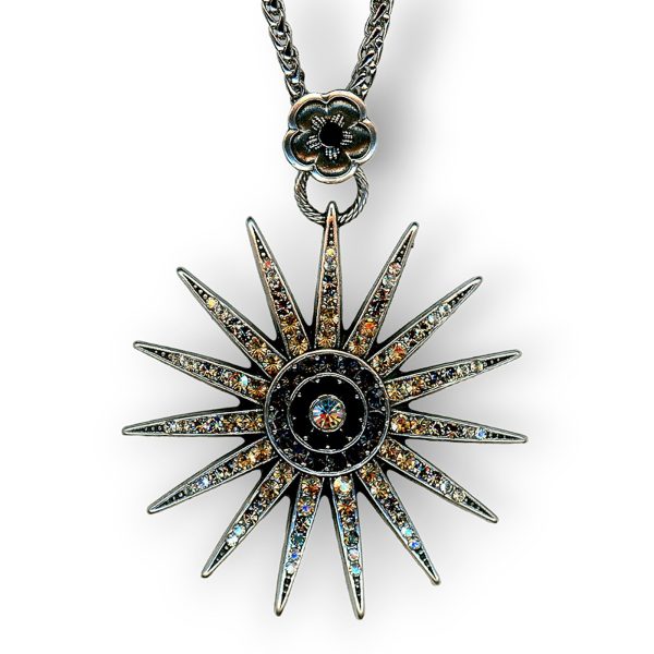 Mariana Necklace Pendant Fashionable Moonlight, Golden Shadow, & Jet Austrian Crystals Black Orchid Botanica Coll.