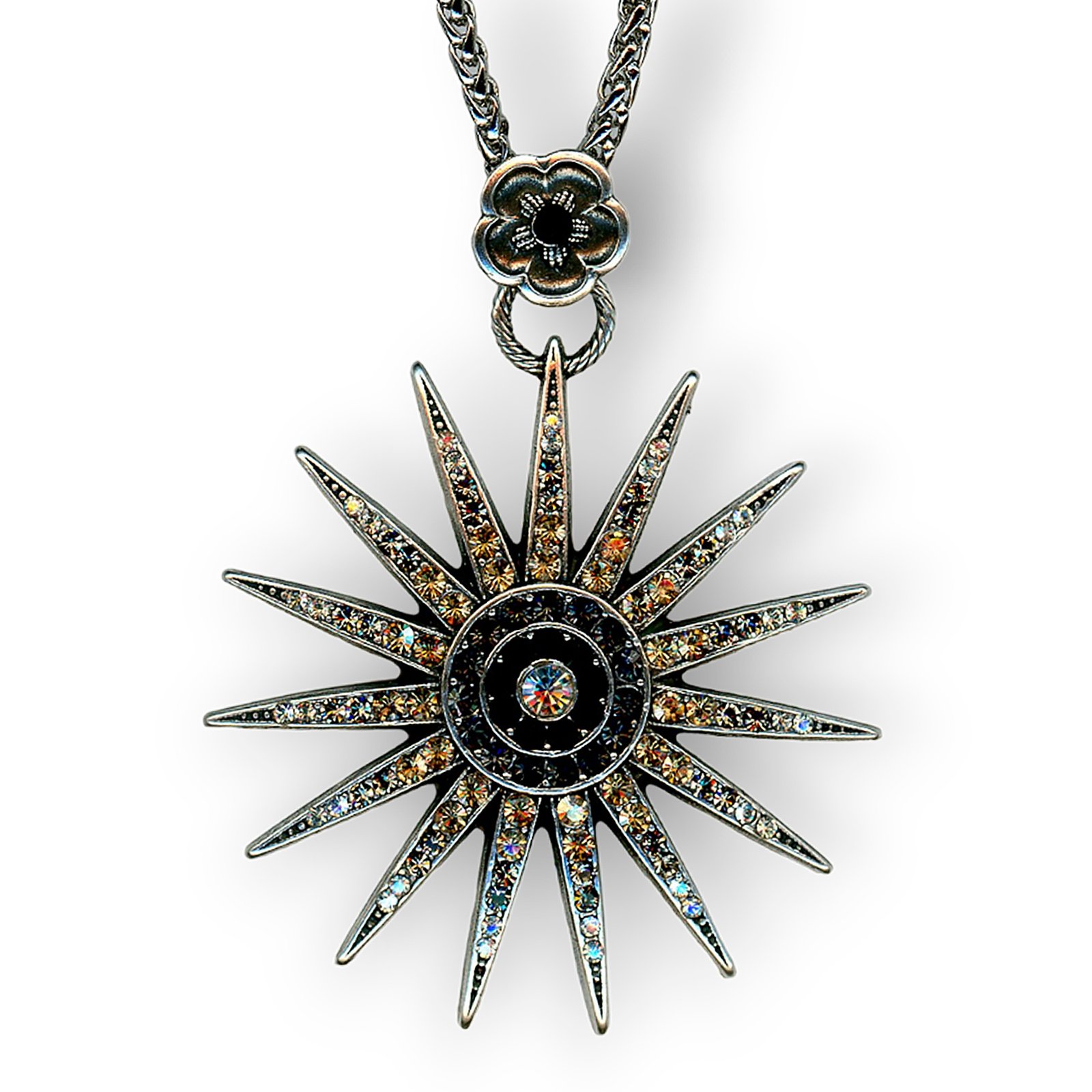 N-5030-1908-SP (1) Mariana Necklace Pendant Fashionable Moonlight, Golden Shadow, & Jet Austrian Crystals Black Orchid Botanica Coll. - Image 1