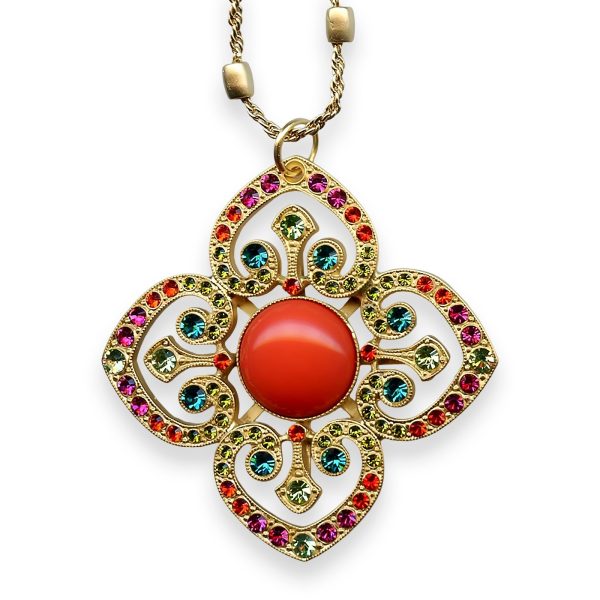 Mariana Necklace Pendant Tiger Lily Coll. Elegant Coral, Orange, Grass Green, Plum Purple, & Aqua Blue Austrian Crystals