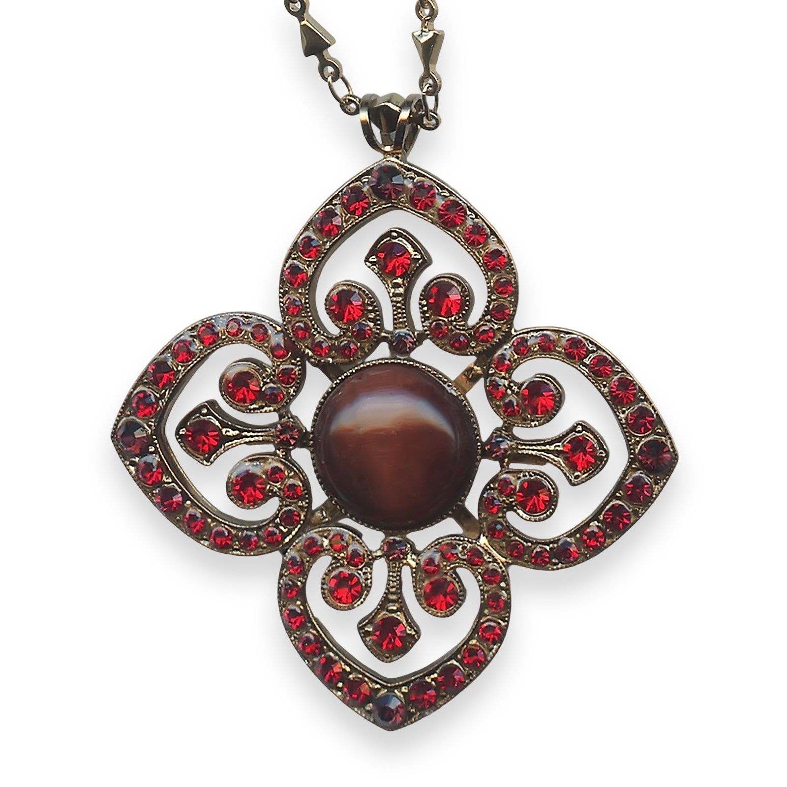 N-5050-M1070-RG (1) Mariana Necklace Pendant Lady In Red Coll. Elegant Brown Jasper Mineral, Siam, & Burgundy Austrian Crystals - Image 1