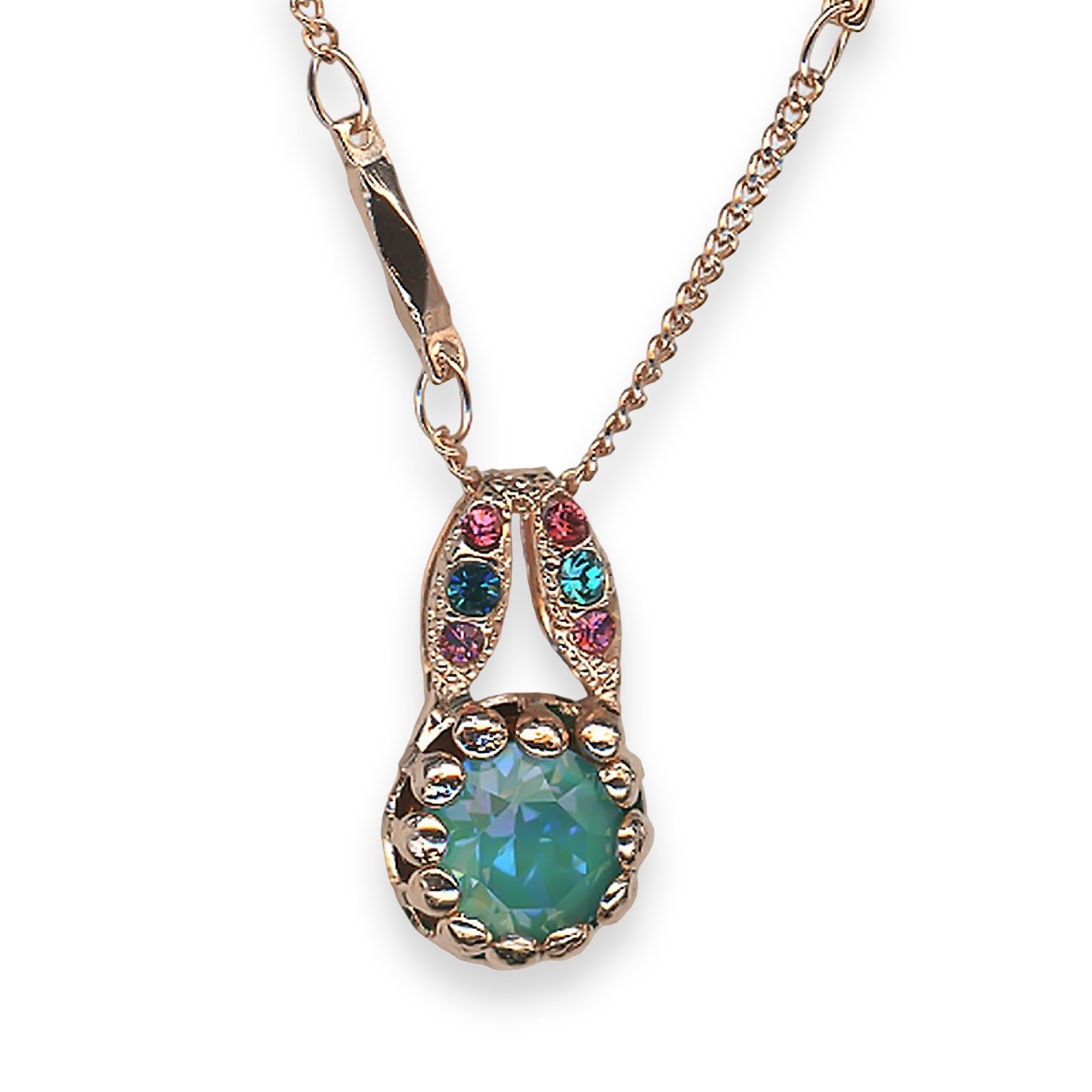 N-5079-1909-RG (1) Mariana Necklace Pendant Poppy Coll. Adorable Sun Kissed Laguna, Rose, & Teal Austrian Crystals - Image 1