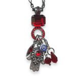 Mariana Necklace Pendant Lady In Red Coll. Hamsa Dangling Siam & Burgundy Austrian Crystals