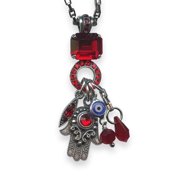Mariana Necklace Pendant Lady In Red Coll. Hamsa Dangling Siam & Burgundy Austrian Crystals