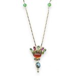 Mariana Necklace Pendant Tiger Lily Coll. Tiara Grass Green, Orange, Plum Purple, & Aqua Blue Austrian Crystals