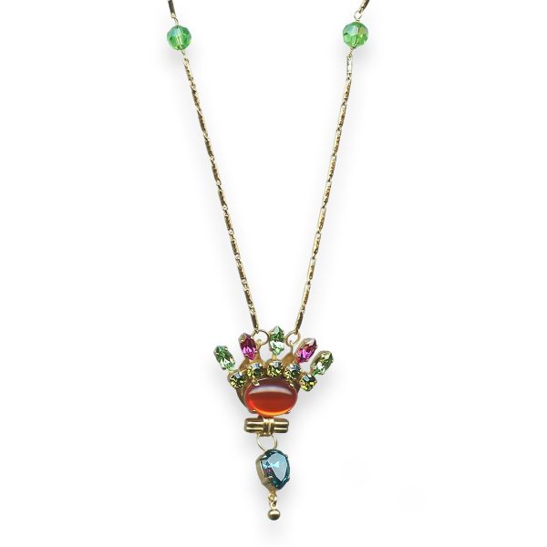 Mariana Necklace Pendant Tiger Lily Coll. Tiara Grass Green, Orange, Plum Purple, & Aqua Blue Austrian Crystals