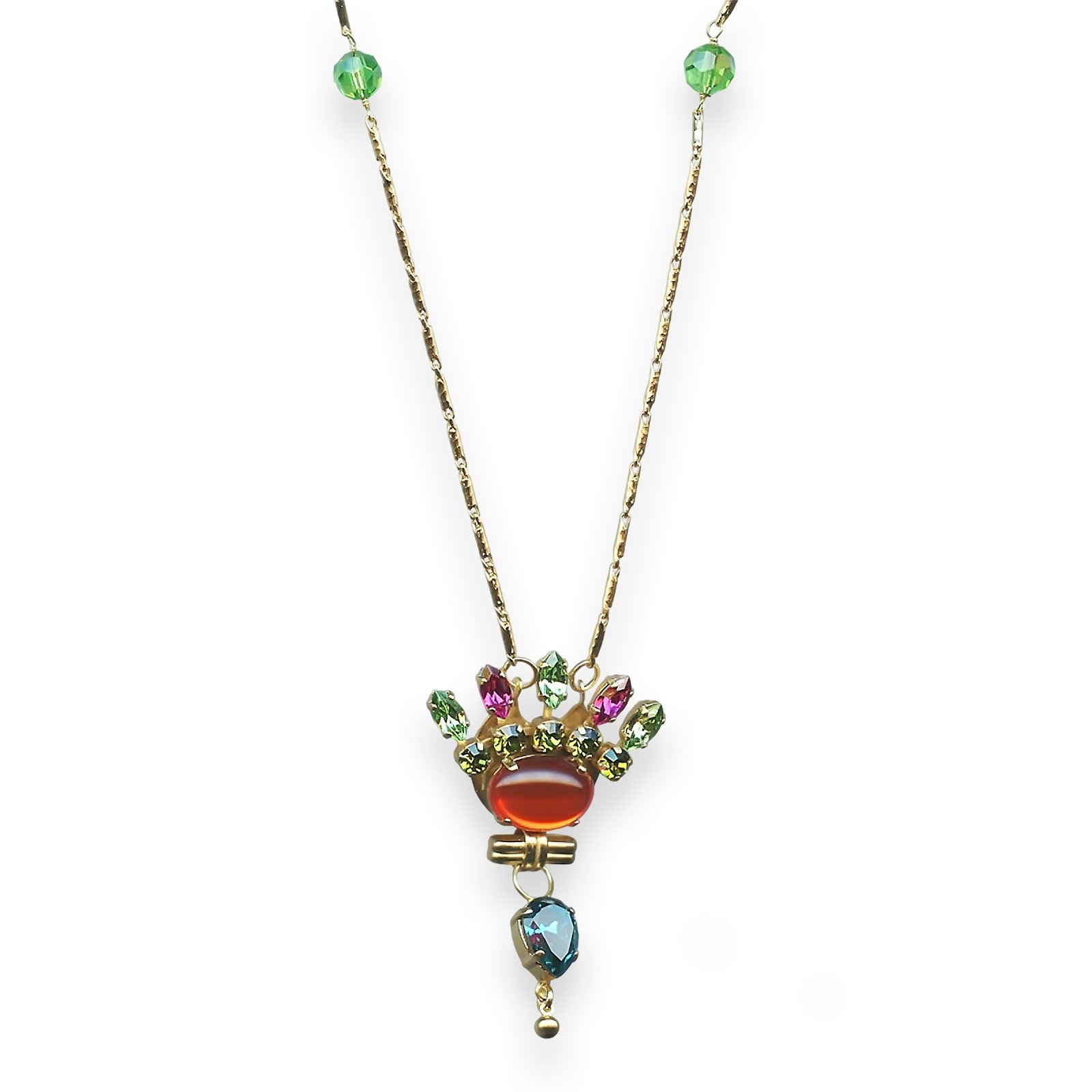 N-5096-1-1311-YG (1) Mariana Necklace Pendant Tiger Lily Coll. Tiara Grass Green, Orange, Plum Purple, & Aqua Blue Austrian Crystals - Image 1