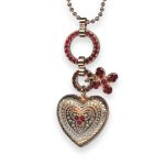 Mariana Necklace Pendant Lady In Red Coll. Heart Dangling Siam, Red Coral, & Burgundy Austrian Crystals