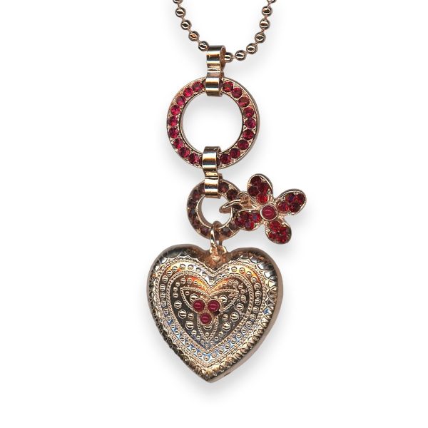 Mariana Necklace Pendant Lady In Red Coll. Heart Dangling Siam, Red Coral, & Burgundy Austrian Crystals