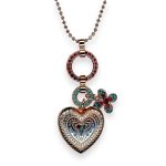 Mariana Necklace Pendant Poppy Coll. Heart Dangling Rose, Teal, Turq, Vivid Red, & Fuchsia Austrian Crystals