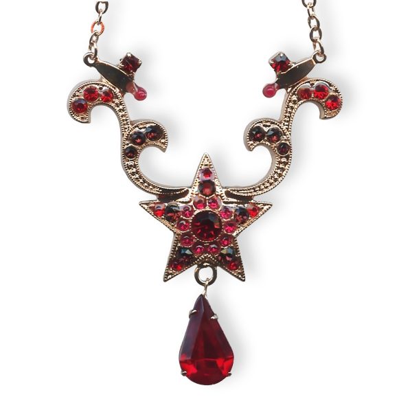 Mariana Necklace Pendant Lady In Red Coll. Star Shaped Burgundy, Siam, & Fuchsia Austrian Crystals