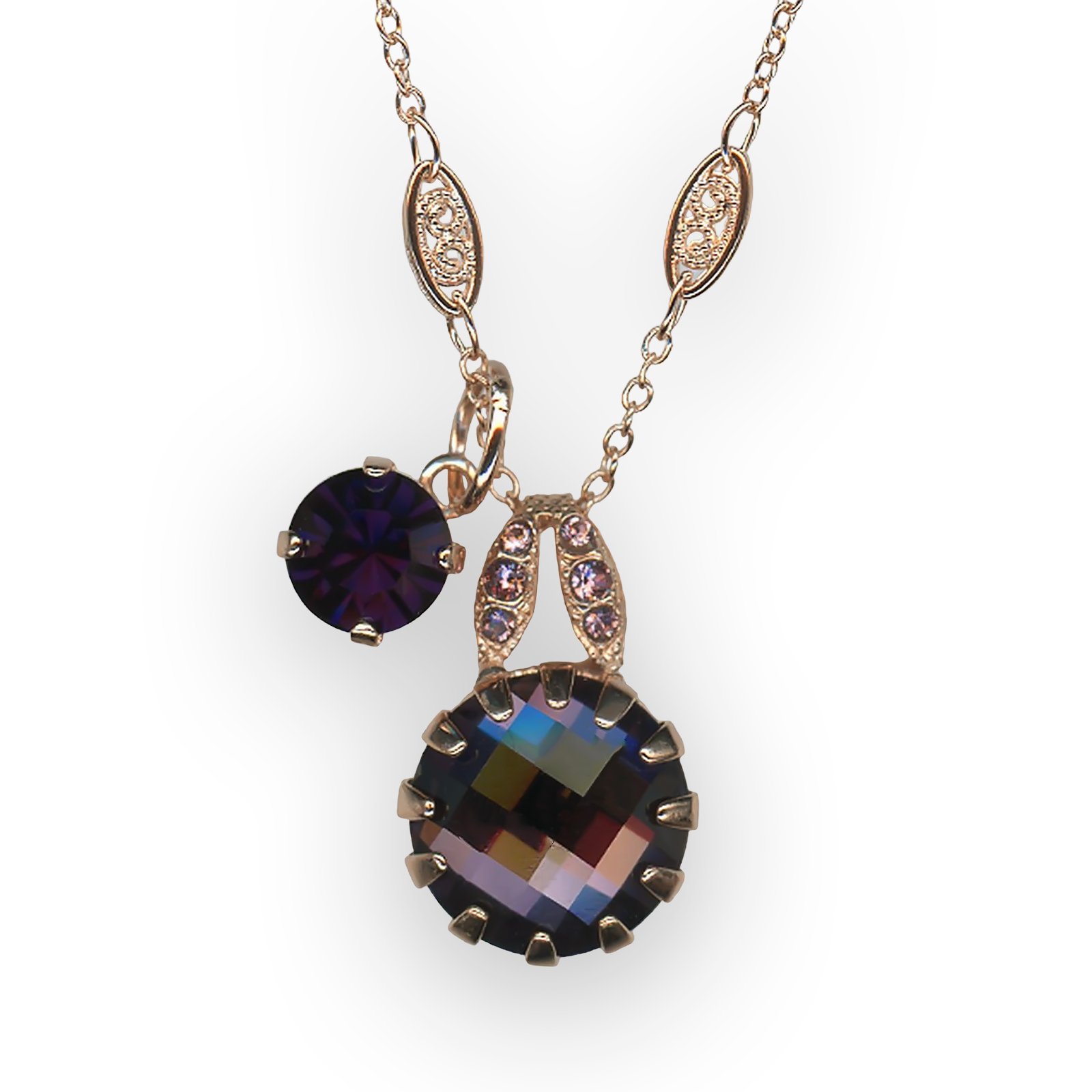 N-5133-2-1134-RG (1) Mariana Necklace Pendant Duo Purple Velvet & Lt Amethyst Austrian Crystals Wildberry/Misty Coll. - Image 1