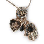 Mariana Necklace Pendant Floral Hamsa in Jet, White Opal, Moonlight, & Silver Night Austrian Crystals Black Orchid Botanica Coll. - Image 2