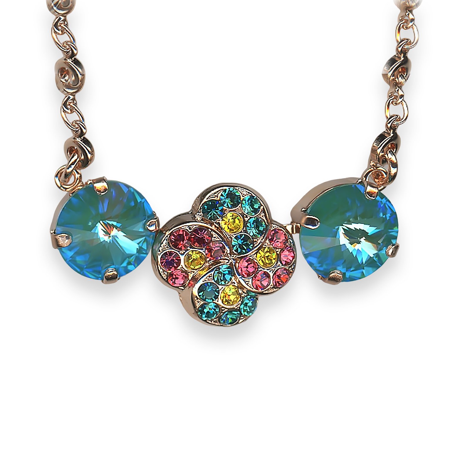 N-5319-2-1909-RG (1) Mariana Necklace Pendant Poppy Coll. Shimmering Sun Kissed Laguna, Teal, Rose, & Yellow Austrian Crystals - Image 1
