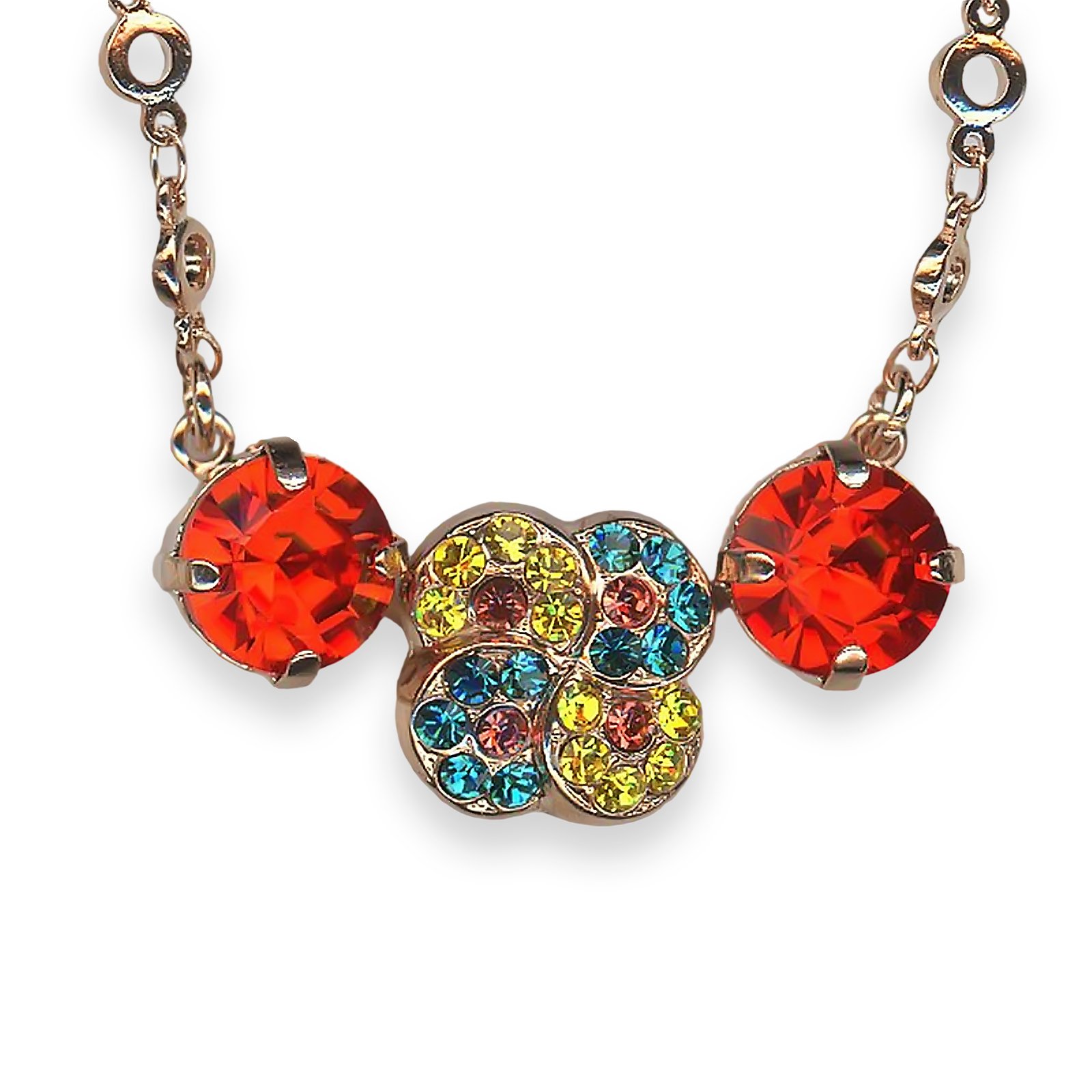 N-5319-5-1909-RG (1) Mariana Necklace Pendant Poppy Coll. Stunning Vivid Red, Teal, Rose, & Yellow Austrian Crystals - Image 1
