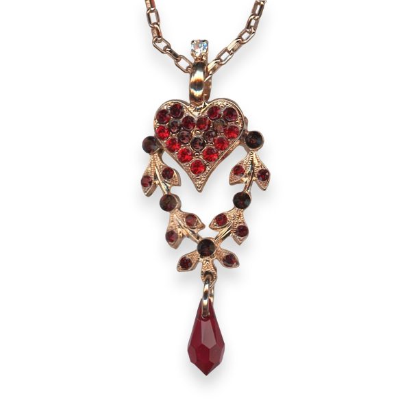 Mariana Necklace Pendant Lady In Red Coll. Heart Vines Burgundy, Siam, Clear, & Ruby Austrian Crystals