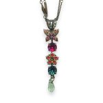 Mariana Necklace Pendant Tiger Lily Coll. Butterfly Dangling Grass Green, Orange, Plum Purple, & Aqua Blue Austrian Crystals - Image 2