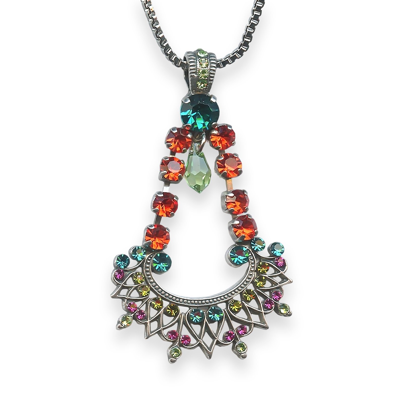 N-5422-3-1311-SP (1) Necklace Pendant By Mariana Woman Gypsy Aqua Blue and Orange Swarovski Crystals - Image 1