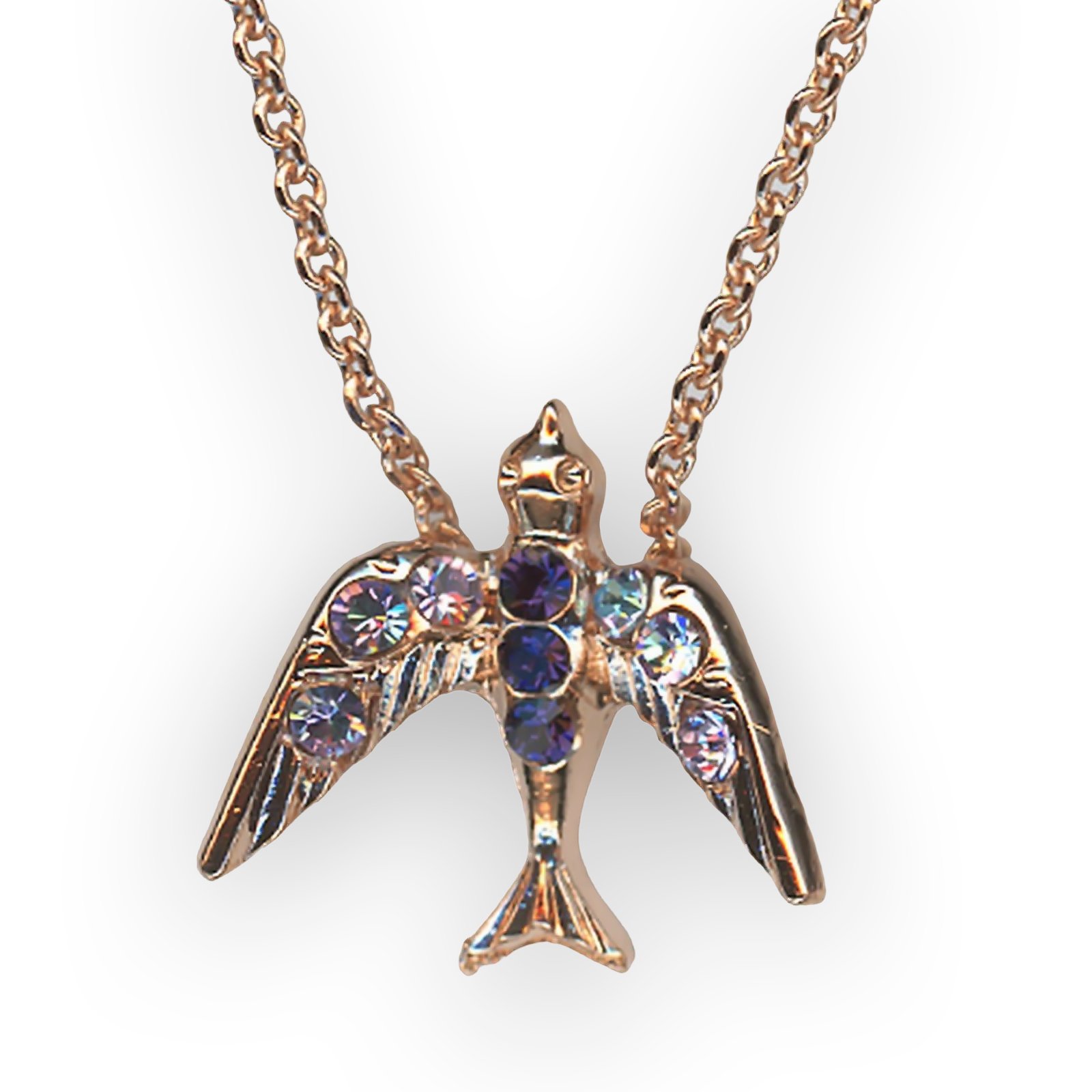 N-5423-10-1134-RG (1) Mariana Necklace Pendant Wildberry/Misty Coll. Bird in Purple Velvet & Vitral Lt Austrian Crystals - Image 1