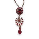 Mariana Necklace Pendant Lady In Red Coll. Floral Dangling Siam, Fuchsia, & Burgundy Austrian Crystals