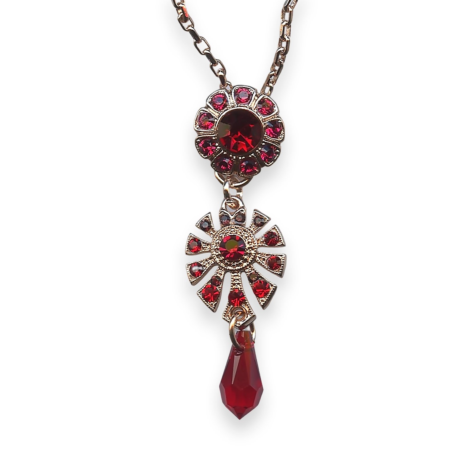 N-5514-4-1070-RG (1) Mariana Necklace Pendant Lady In Red Coll. Floral Dangling Siam, Fuchsia, & Burgundy Austrian Crystals - Image 1