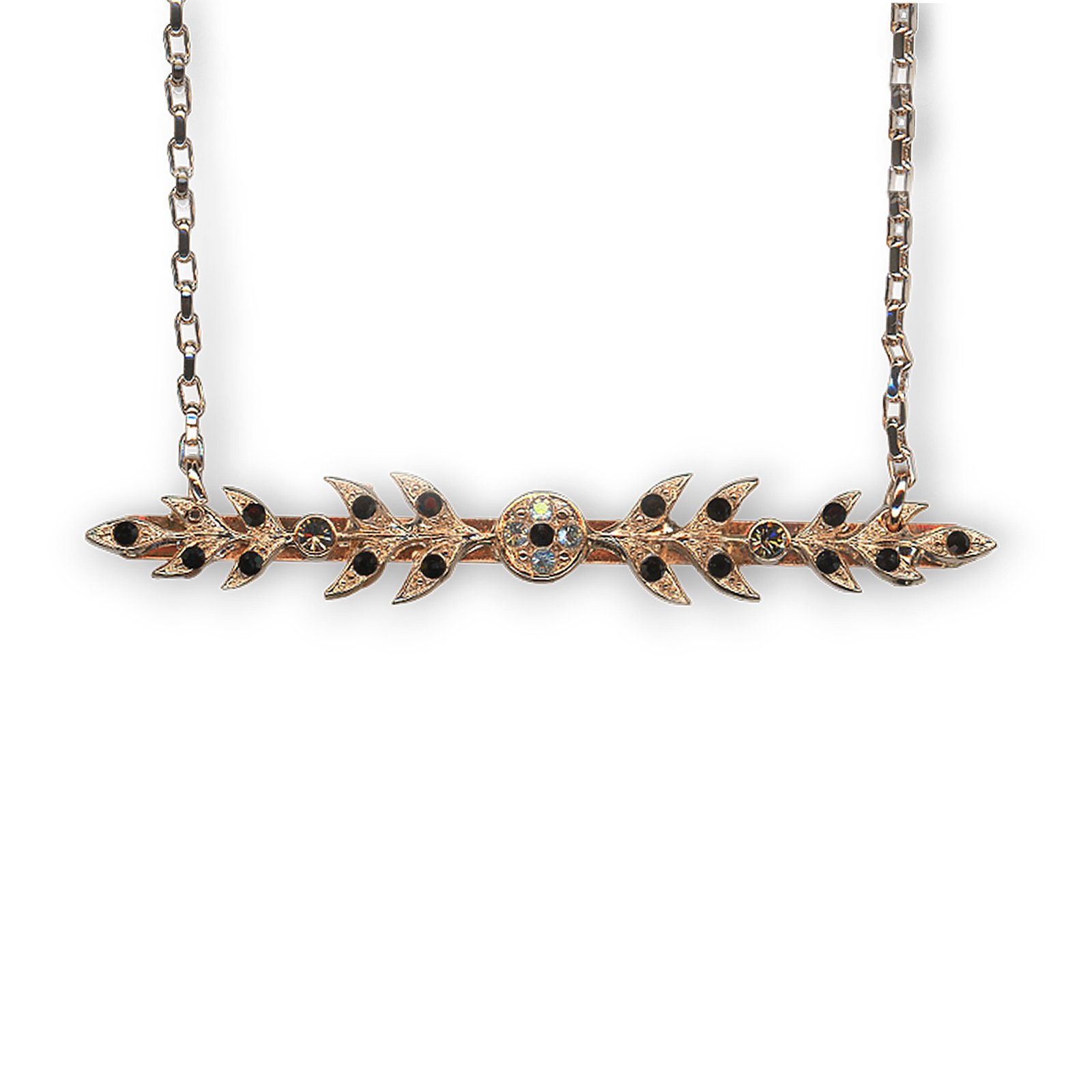 N-5628-2-1908-RG (1) Mariana Necklace Pendant Vine Leaf Moonlight, Jet, & Silver Night Austrian Crystals Black Orchid Botanica Coll. - Image 1