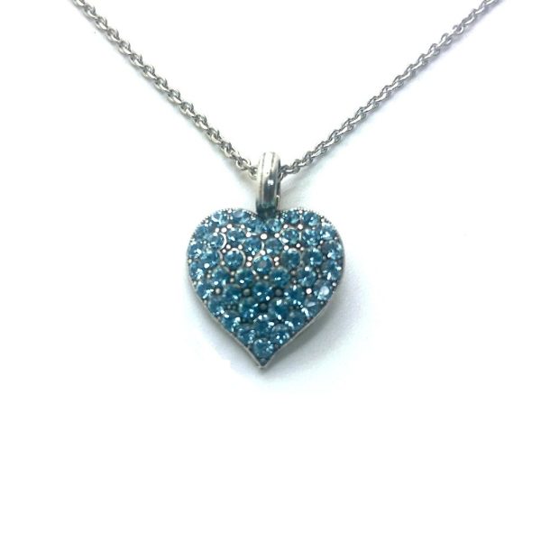 Necklace Pendant By Mariana My Treasures Coll. Heart Encrusted Aquamarine Austrian Crystals