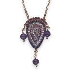 Mariana Necklace Pendant Wildberry/ Misty Coll. Fab Amethyst Mineral, Purple Velvet, Vitral Lt, Amethyst, & Violet Austrian Crystals
