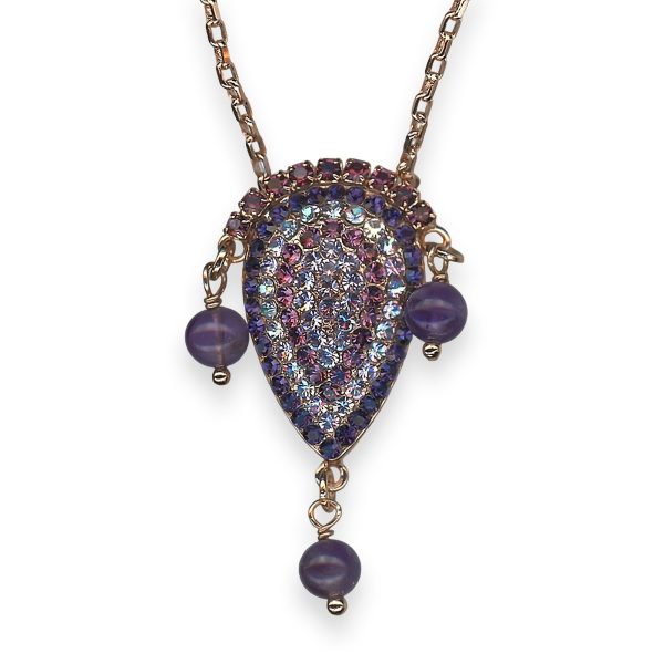 Mariana Necklace Pendant Wildberry/ Misty Coll. Fab Amethyst Mineral, Purple Velvet, Vitral Lt, Amethyst, & Violet Austrian Crystals