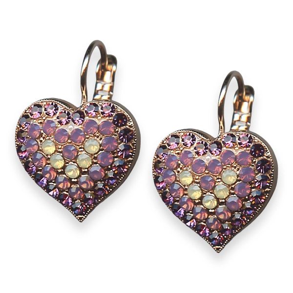 Mariana Earrings Bohemian Rhapsody Coll. Heart Shaped Amethyst, Cyclamen Opal, & Sand Opal Austrian Crystals